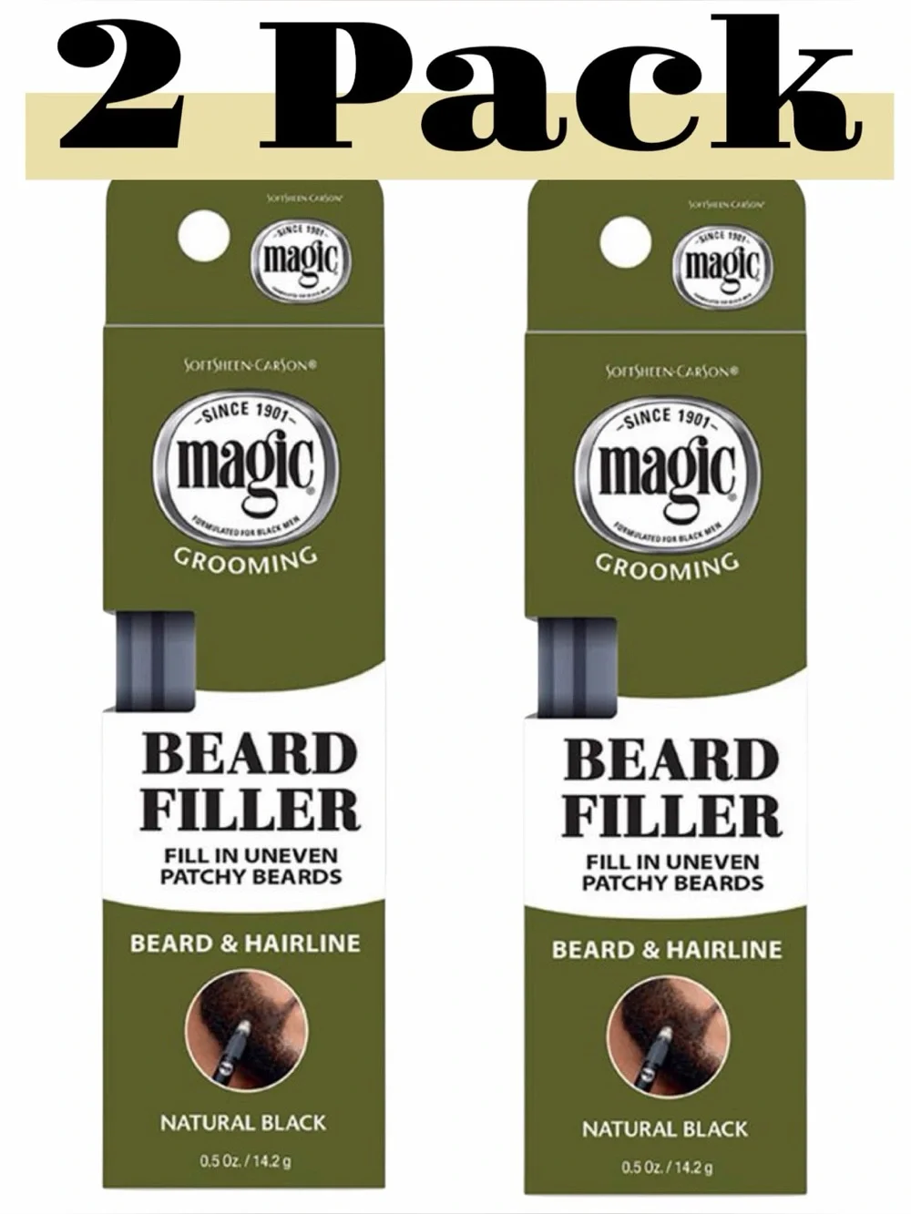 2 Magic Grooming Beard Filler Pencil Brush for Patchy Beard & Gray Coverage NIB